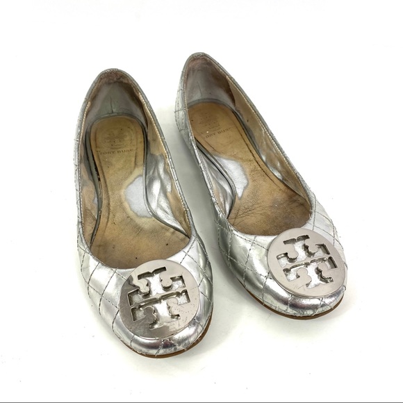 Tory Burch Shoes - Tory Burch Minnie Quilted Ballet Flats in Silver